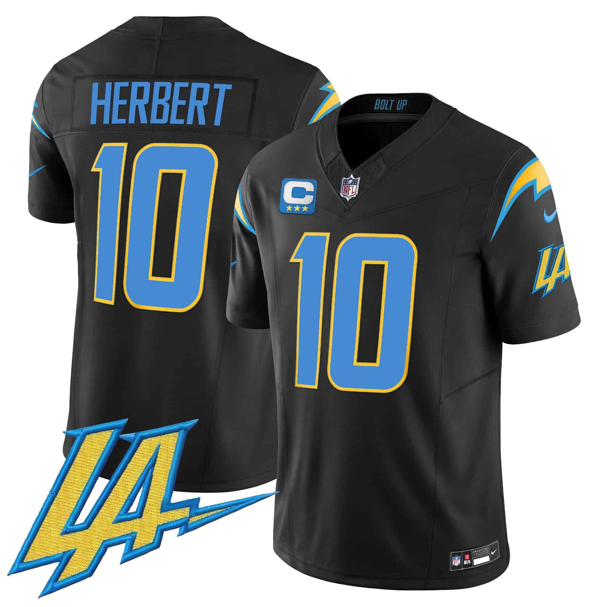 Men Los Angeles Chargers #10 Herbert Black 2024 Nike Vapor Limited NFL Jersey style 1